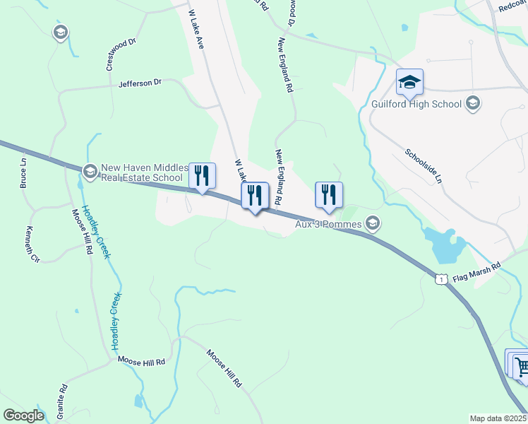 map of restaurants, bars, coffee shops, grocery stores, and more near 2460 Boston Post Road in Guilford