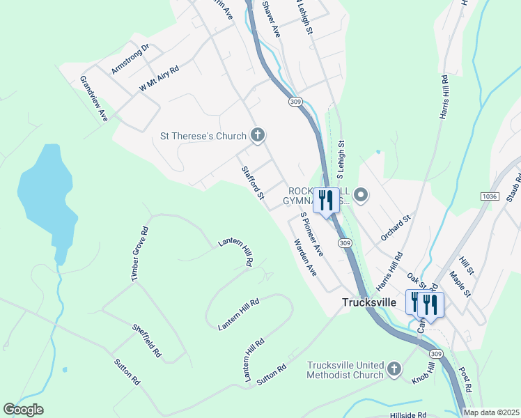 map of restaurants, bars, coffee shops, grocery stores, and more near 63 Stafford Street in Trucksville