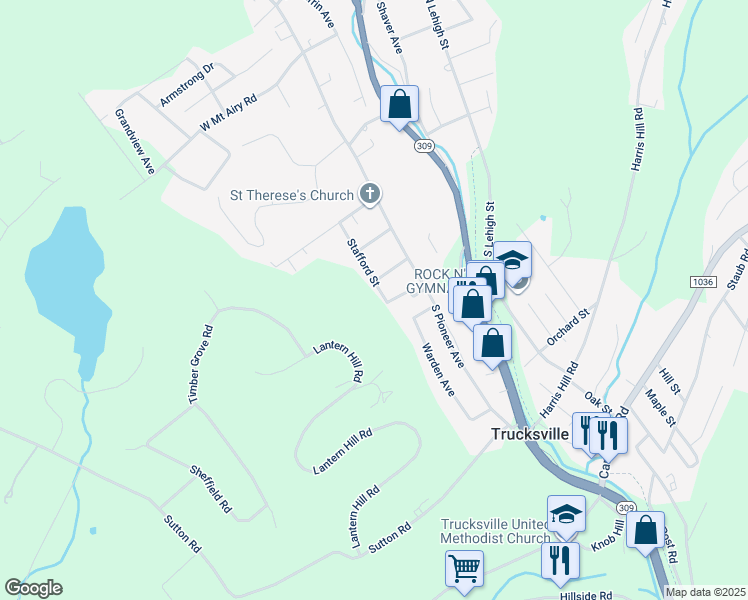 map of restaurants, bars, coffee shops, grocery stores, and more near 63 Stafford Street in Trucksville