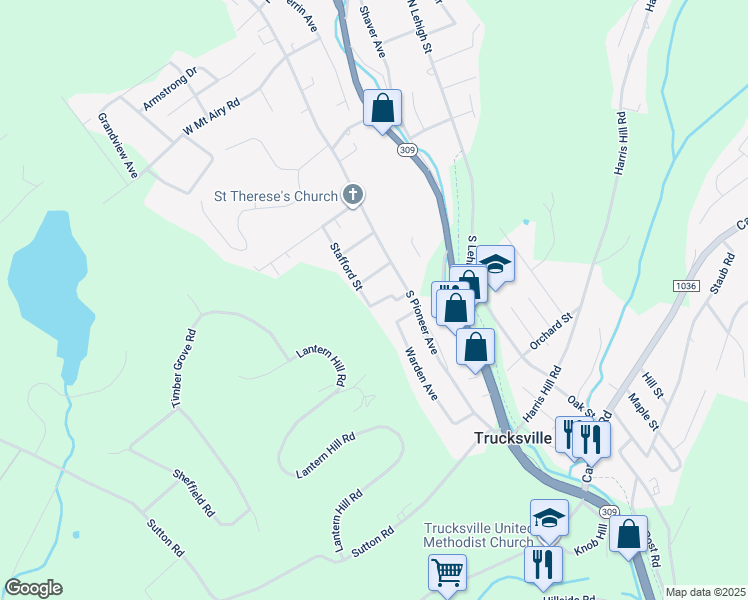 map of restaurants, bars, coffee shops, grocery stores, and more near 40-98 Johnson Ave in Back Mountain