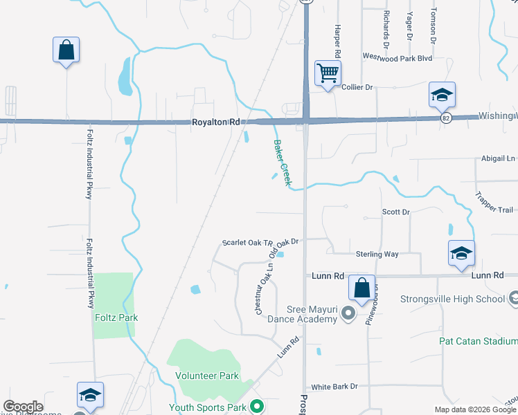 map of restaurants, bars, coffee shops, grocery stores, and more near 21260 Morris Drive in Strongsville