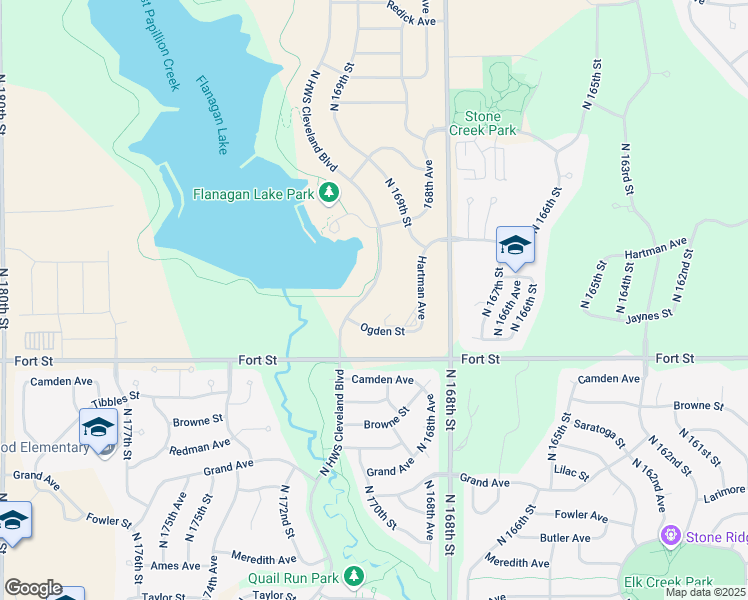 map of restaurants, bars, coffee shops, grocery stores, and more near 16830-16962 Fort Street in Omaha