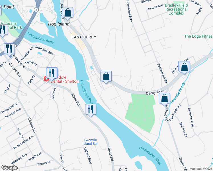 map of restaurants, bars, coffee shops, grocery stores, and more near 155 New Haven Avenue in Derby