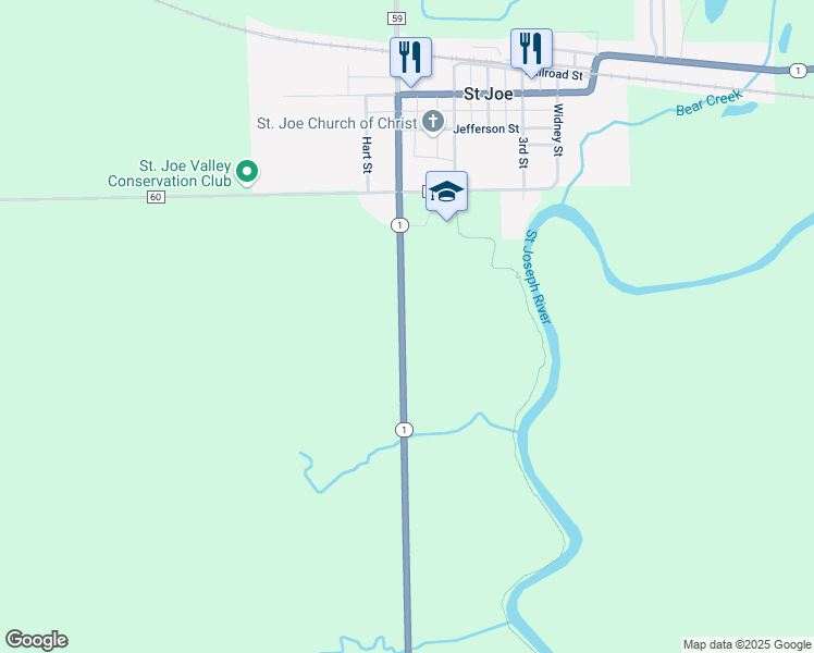 map of restaurants, bars, coffee shops, grocery stores, and more near 6205 Indiana 1 in Saint Joe