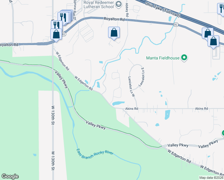 map of restaurants, bars, coffee shops, grocery stores, and more near 14390 Quail Ridge Dr in North Royalton