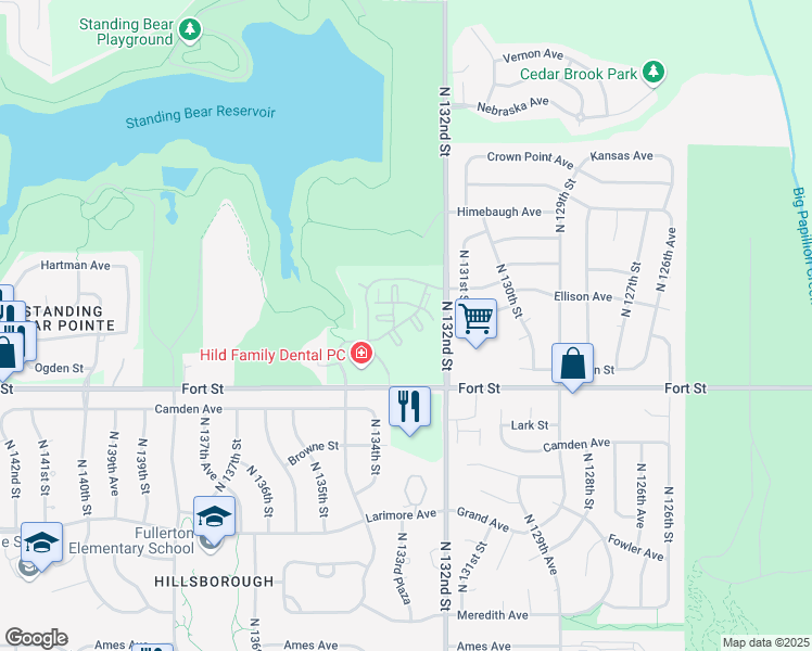 map of restaurants, bars, coffee shops, grocery stores, and more near 5502 North 133rd Plaza in Omaha