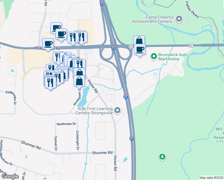 map of restaurants, bars, coffee shops, grocery stores, and more near 100 Lenox Drive in Strongsville