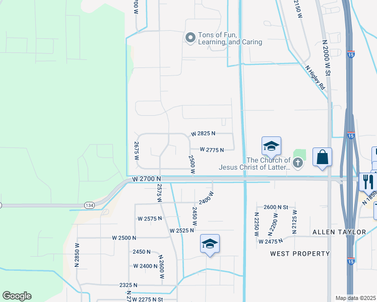 map of restaurants, bars, coffee shops, grocery stores, and more near 2485 West 2775 North in Farr West