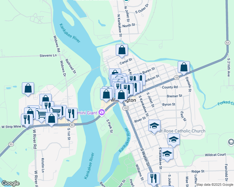 map of restaurants, bars, coffee shops, grocery stores, and more near 124 North Water Street in Wilmington