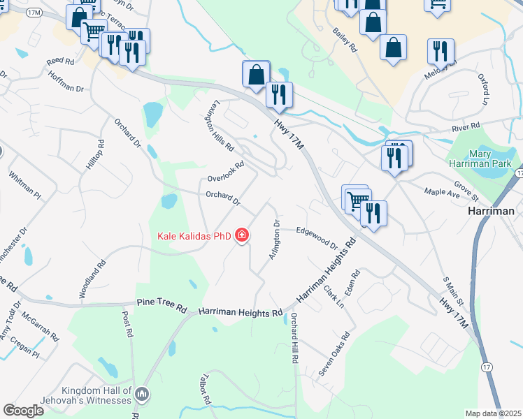 map of restaurants, bars, coffee shops, grocery stores, and more near 4 Berwynn Road in Harriman