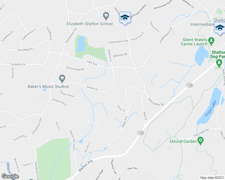 map of restaurants, bars, coffee shops, grocery stores, and more near 55 Dexter Drive in Shelton