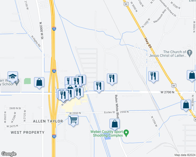 map of restaurants, bars, coffee shops, grocery stores, and more near 1700 West 2700 North in Pleasant View