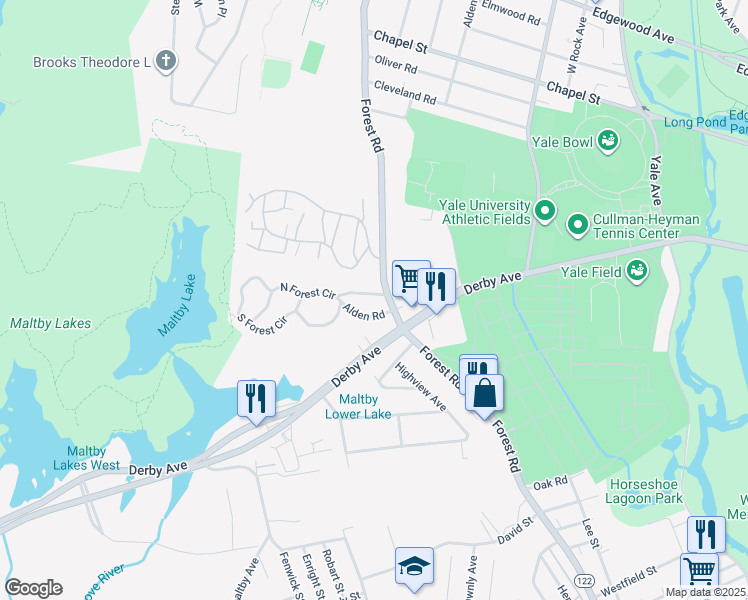 map of restaurants, bars, coffee shops, grocery stores, and more near 26 Florence Street in West Haven