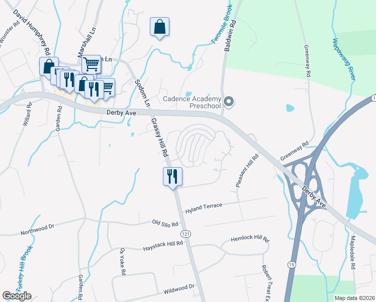 map of restaurants, bars, coffee shops, grocery stores, and more near 233 Deerfield Lane in Orange