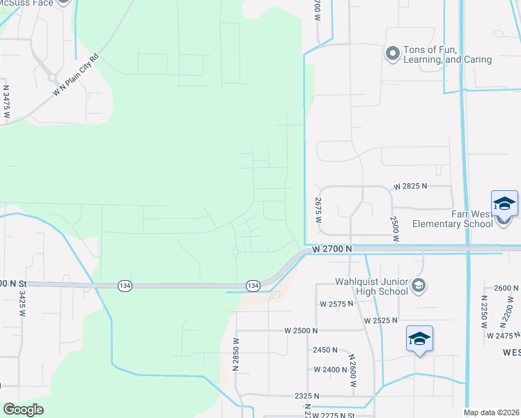 map of restaurants, bars, coffee shops, grocery stores, and more near 2741 North 2775 West in Ogden