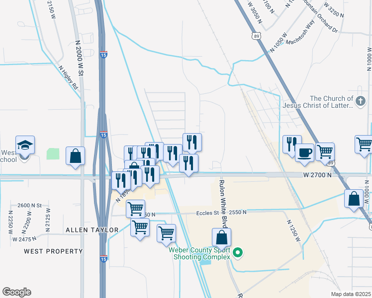 map of restaurants, bars, coffee shops, grocery stores, and more near 1700 West 2700 North in Pleasant View