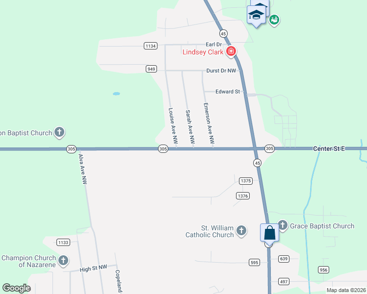 map of restaurants, bars, coffee shops, grocery stores, and more near 266 Center Street West in Warren