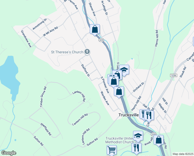 map of restaurants, bars, coffee shops, grocery stores, and more near 40 Johnson Avenue in Shavertown
