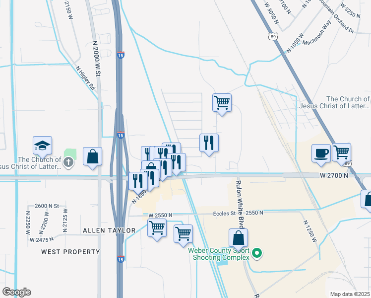 map of restaurants, bars, coffee shops, grocery stores, and more near 1700 West 2700 North in Pleasant View