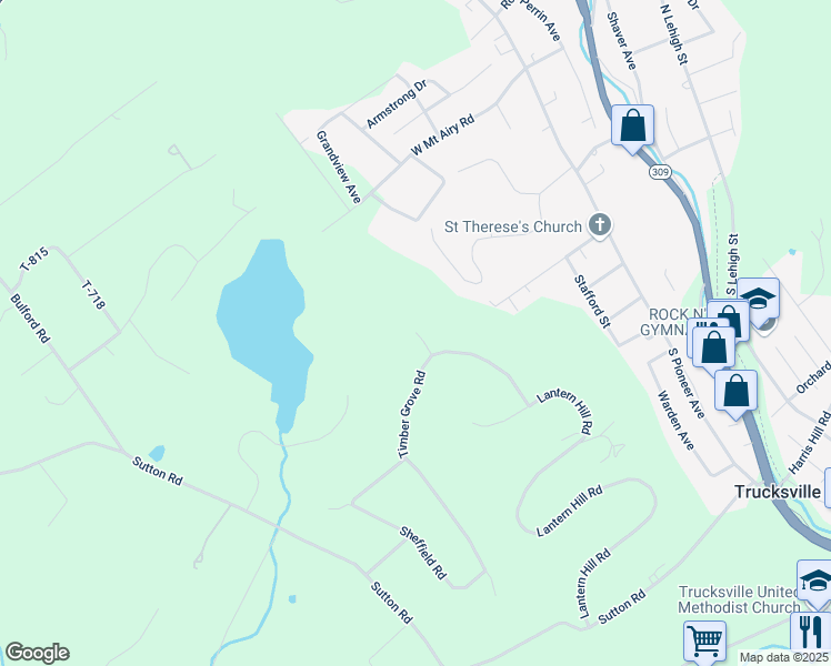 map of restaurants, bars, coffee shops, grocery stores, and more near 1298 Moorgan Ridge Circle in Shavertown