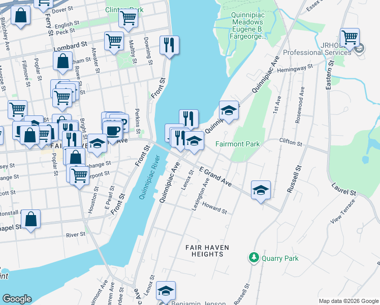 map of restaurants, bars, coffee shops, grocery stores, and more near 366 Lenox Street in New Haven