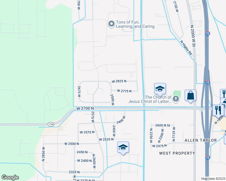 map of restaurants, bars, coffee shops, grocery stores, and more near 2485 West 2775 North in Farr West