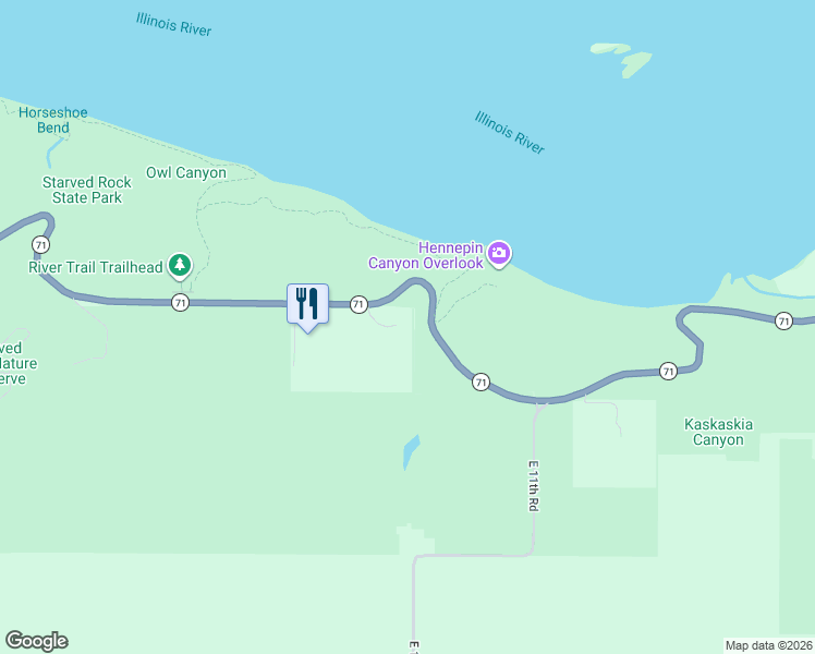 map of restaurants, bars, coffee shops, grocery stores, and more near 2590 East 1069th Road in Ottawa