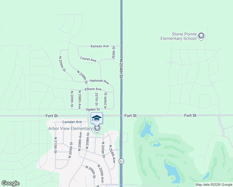 map of restaurants, bars, coffee shops, grocery stores, and more near 5300-6898 North 204th Street in Omaha