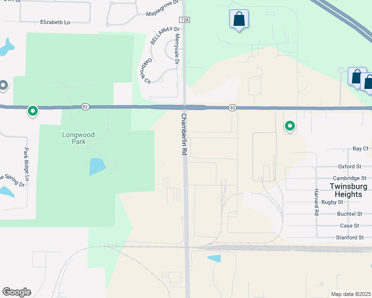 map of restaurants, bars, coffee shops, grocery stores, and more near 8807 Chamberlin Road in Twinsburg