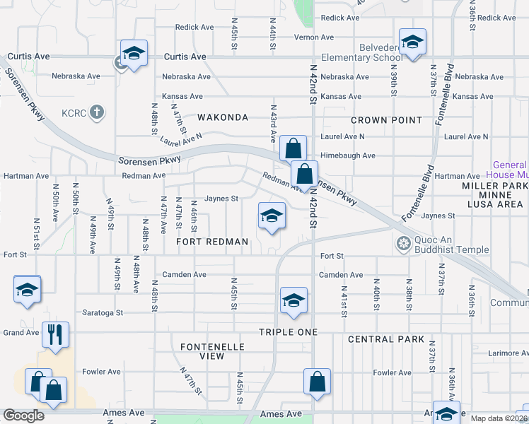 map of restaurants, bars, coffee shops, grocery stores, and more near 5435 Saint Richards Plaza in Omaha