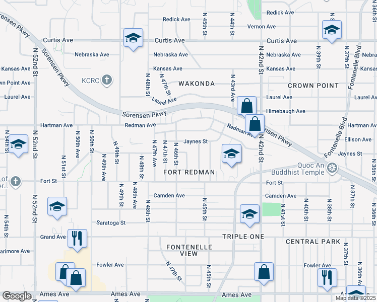 map of restaurants, bars, coffee shops, grocery stores, and more near 543 North 45th Avenue in Omaha