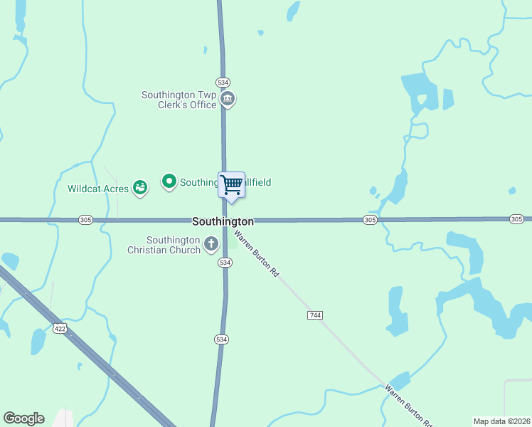 map of restaurants, bars, coffee shops, grocery stores, and more near 4316 Ohio 305 in Southington