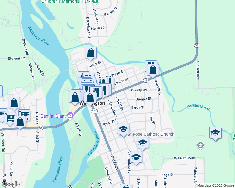 map of restaurants, bars, coffee shops, grocery stores, and more near in Wilmington