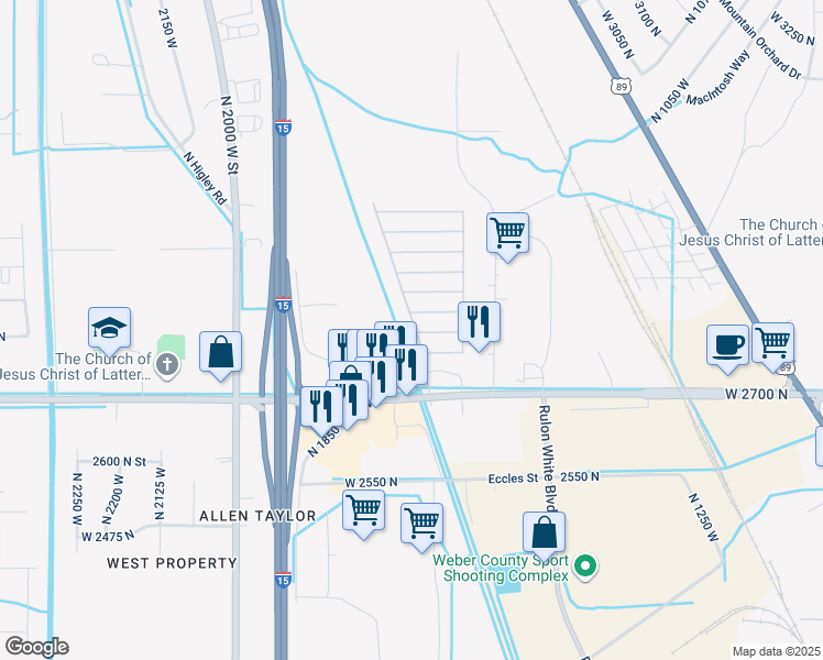 map of restaurants, bars, coffee shops, grocery stores, and more near 1700 West 2700 North in Pleasant View