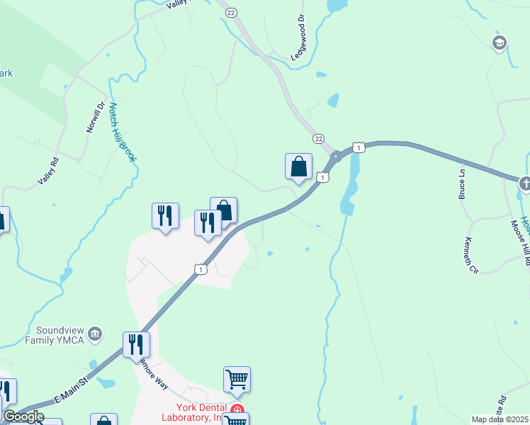 map of restaurants, bars, coffee shops, grocery stores, and more near 810 East Main Street in Branford
