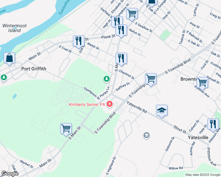 map of restaurants, bars, coffee shops, grocery stores, and more near 473 S Main St in Pittston