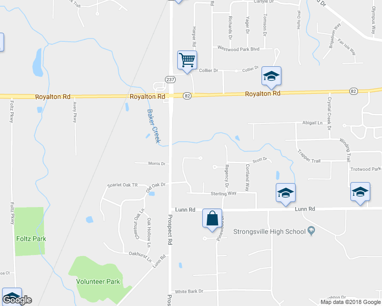 map of restaurants, bars, coffee shops, grocery stores, and more near 14554 Windsor Castle Lane in Strongsville