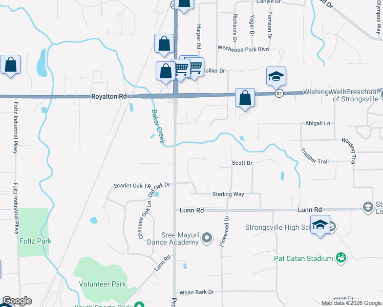 map of restaurants, bars, coffee shops, grocery stores, and more near 14578 Windsor Castle Lane in Strongsville