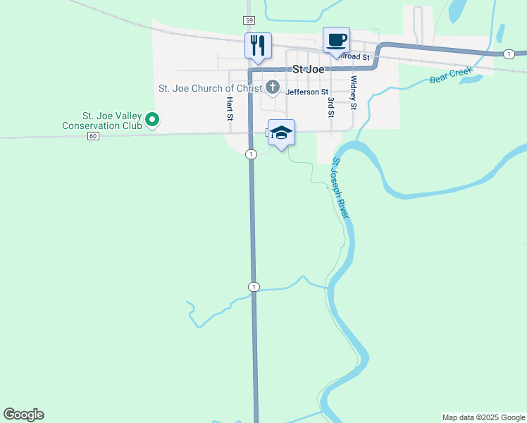 map of restaurants, bars, coffee shops, grocery stores, and more near 6205 Indiana 1 in Saint Joe