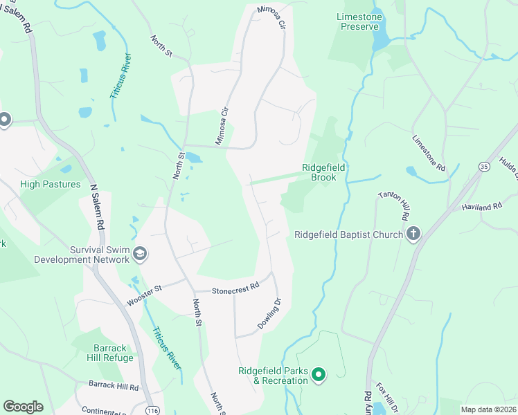 map of restaurants, bars, coffee shops, grocery stores, and more near 116 Stonecrest Road in Ridgefield
