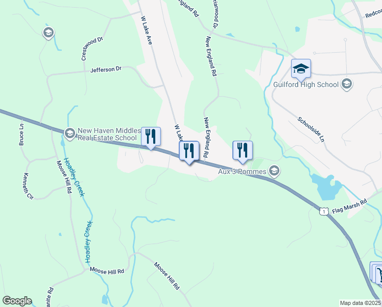 map of restaurants, bars, coffee shops, grocery stores, and more near 2460 Boston Post Road in Guilford