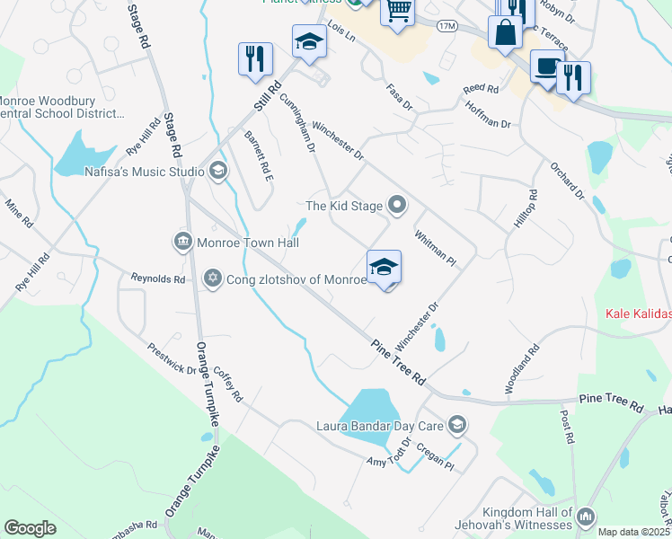 map of restaurants, bars, coffee shops, grocery stores, and more near 29 Seals Drive in Monroe
