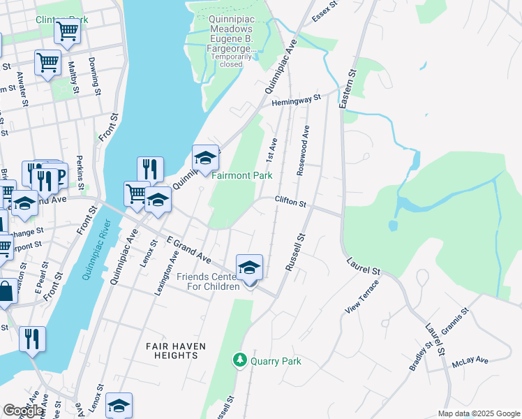 map of restaurants, bars, coffee shops, grocery stores, and more near 95 Carroll Street in New Haven