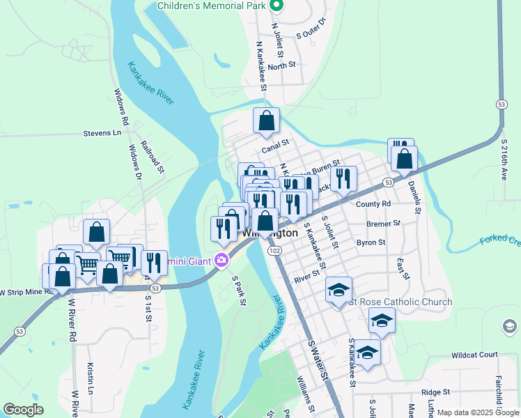 map of restaurants, bars, coffee shops, grocery stores, and more near 124 North Water Street in Wilmington