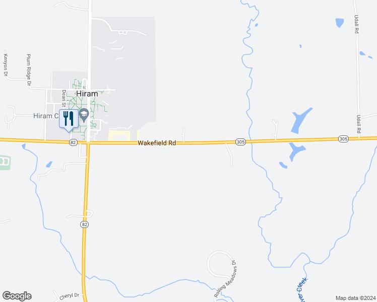 map of restaurants, bars, coffee shops, grocery stores, and more near 7108 Wakefield Road in Garrettsville