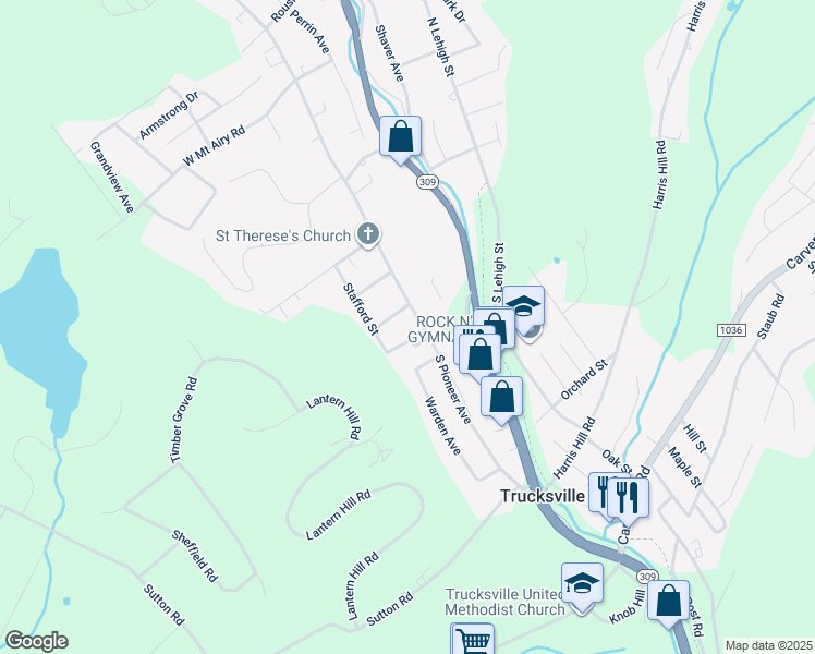 map of restaurants, bars, coffee shops, grocery stores, and more near 57 South Pioneer Avenue in Shavertown
