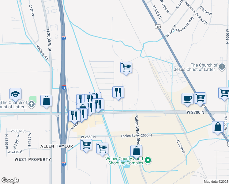 map of restaurants, bars, coffee shops, grocery stores, and more near 1700 West 2700 North in Pleasant View