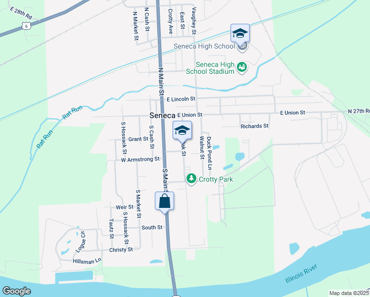 map of restaurants, bars, coffee shops, grocery stores, and more near 174 Oak Street in Seneca