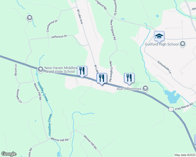 map of restaurants, bars, coffee shops, grocery stores, and more near 2470 Boston Post Road in Guilford