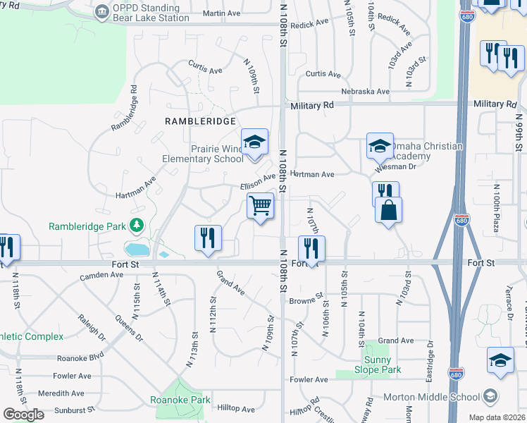 map of restaurants, bars, coffee shops, grocery stores, and more near 190 North 109th Plaza in Omaha